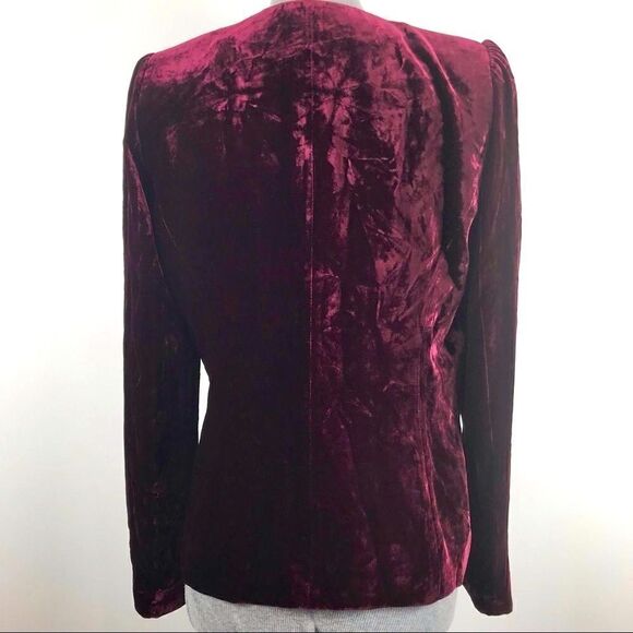 T Tahari Wine Velvet Ruffle Front Blazer Jacket - Picture 7 of 16